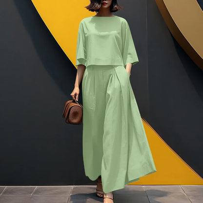 ZANZEA 2PCS Women Summer Pant Sets Casual Solid Work Outfits 3/4 Sleeve Blouse Wide Leg Trousers Suit 2025 Fashion Matching Sets