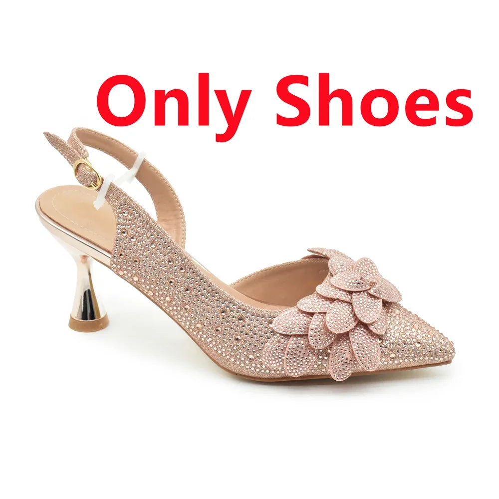 New Arrival Party Shoe and Bag Set for Women Italy Full Diamonds High Heels Luxury Woman Pumps Matching Italian Shoe and Bag Set