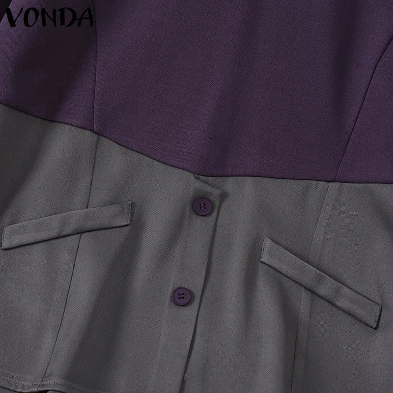 VONDA Casual Pullovers Round Neck Hoodies Spring Patchwork Contrasting Button Long Sleeved Sweatshirts 2025 Oversized Blouses