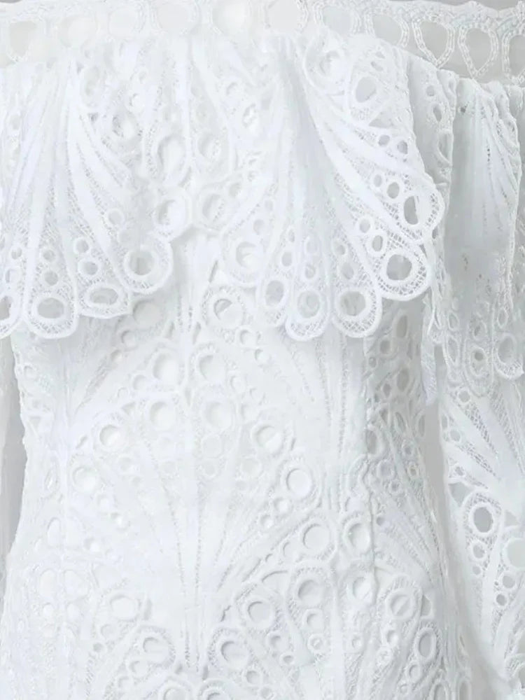 Plus Size Dress Women Party Sweet Off Shoulder New Fall Clothes Hollow Out Long Sleeve Mini Dresses Wholesale Dropshipping 2025