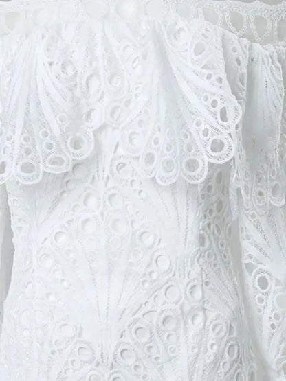 Plus Size Dress Women Party Sweet Off Shoulder New Fall Clothes Hollow Out Long Sleeve Mini Dresses Wholesale Dropshipping 2025