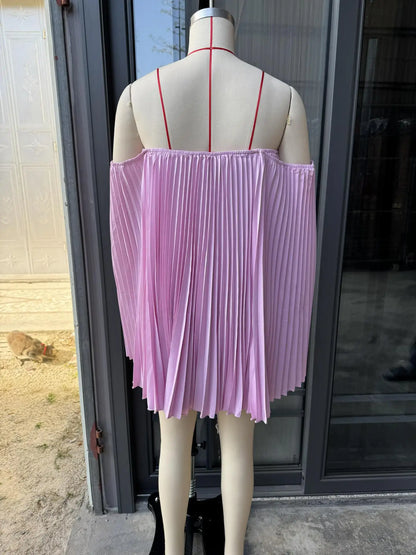 Women's Sexy One Shoulder Pleated Chiffon Long Sleeve Shorts 2 Piece Fashion Loose Shawl Sleeves Elegant Female Beach Shorts Set