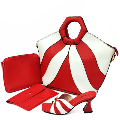 Summer Sandals for Women 2022 Fashion Colorblock Three Piece Tote Bag With High Heels Casual Ladies Shoes And Bag Set