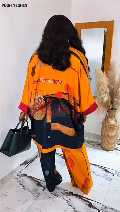 Plus Size African Clothes for Women Ankara Dashiki 2 Pieces Set Print Outfits 2025 New Muslim Fashion Tops Pants Trousers Suits