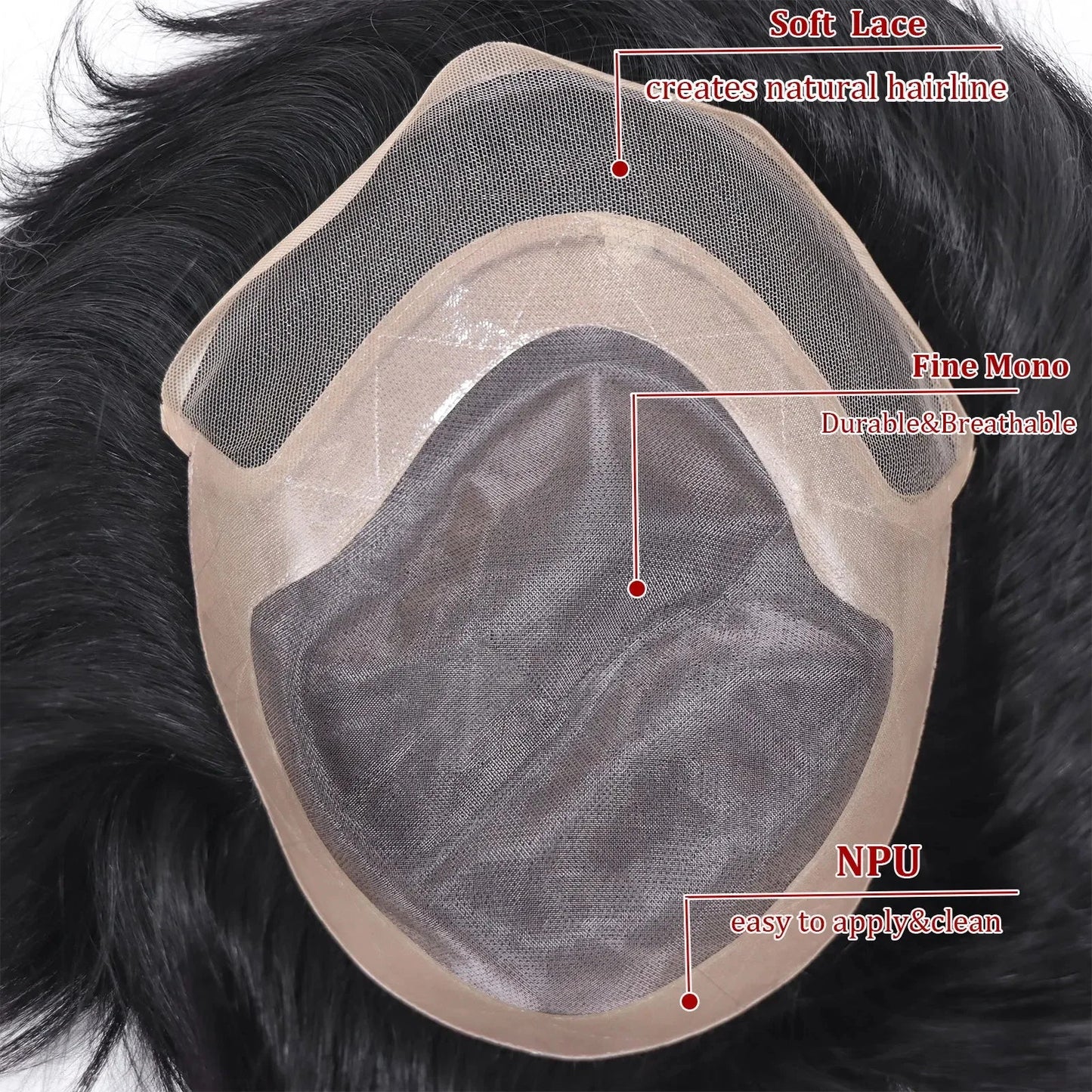 Toupee for Men Human Hair Wigs Men Toupee NPU with Lace Front Hair Units Curly Wave Men Toupee Hair Real Human System