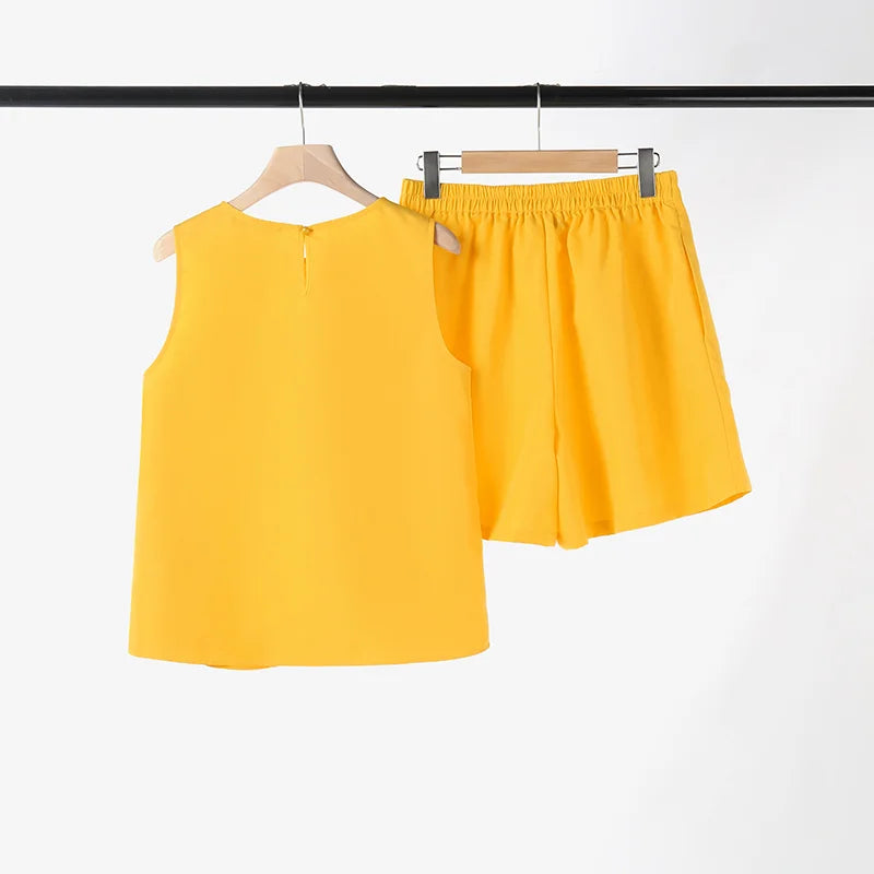 ZANZEA Fashion Matching Suits Women 2PCS Solid Tracksuit Sexy Pocket Summer Short Sets Casual Loose Sleeveless Tank and Shorts