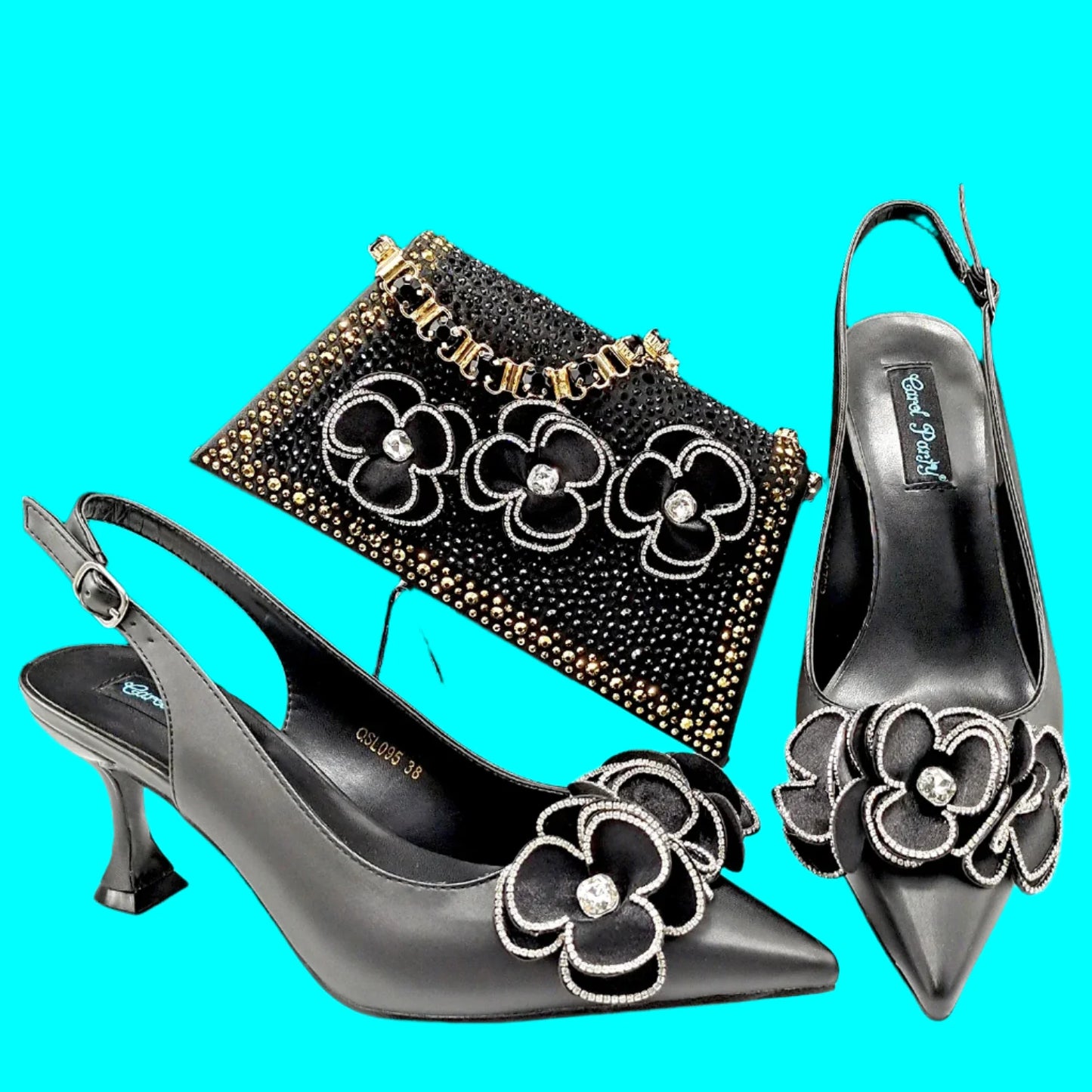 Party Shoes And Bag Ladies Heel Decoration Pure Elegant Flower Wedding Shoes And Bag Full rhinestone Fashion Handbag