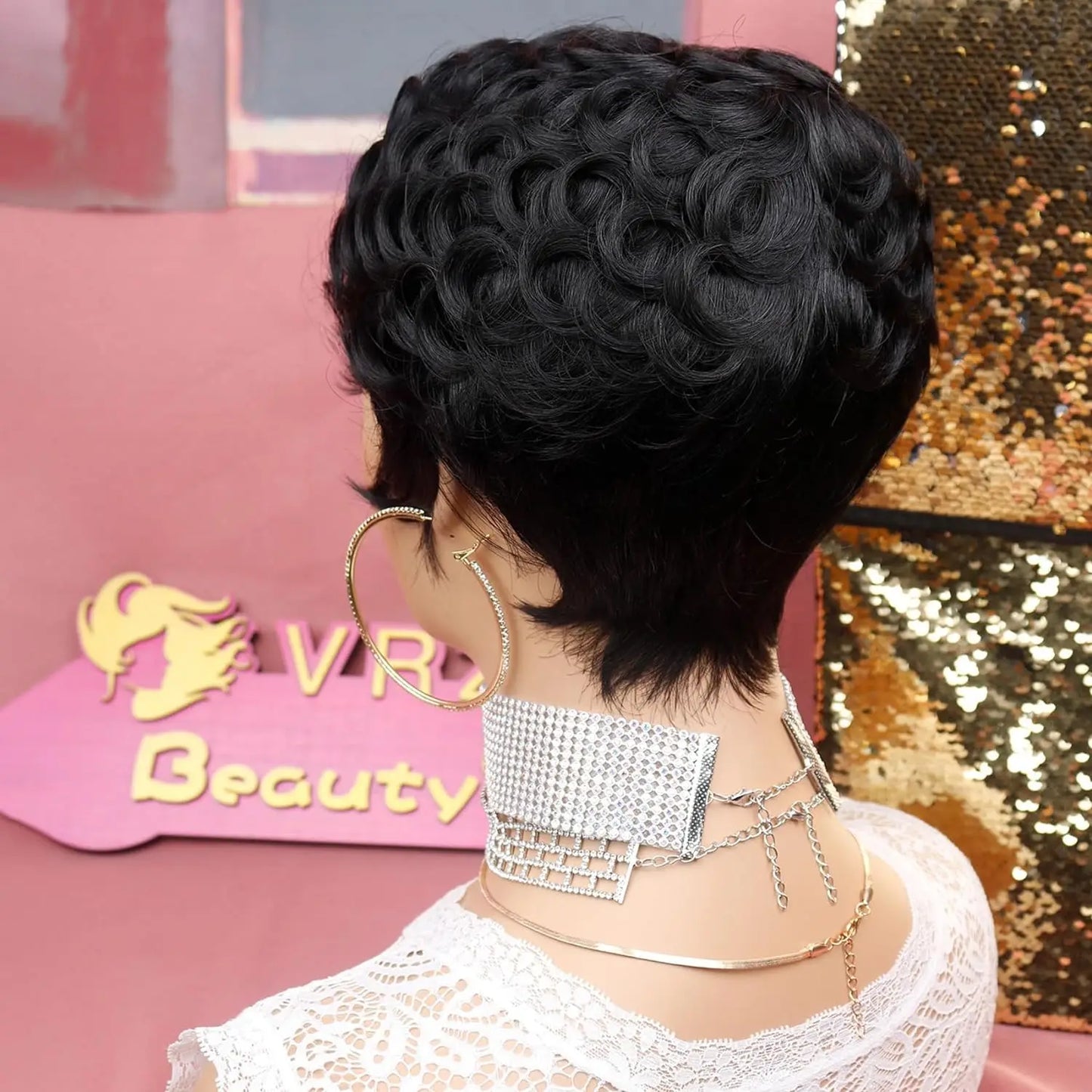 Short Pixie Wigs for Black Women Short Black Curly Pixie Wigs Synthetic Hair Wigs for Black Women Natural Wavy Black Pixie Cut W