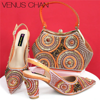Spot Goods Elegant Streamlined Pointed Toe Women's Shoes Matching Flower Basket Handbag Party Women's Shoes And Bag Set