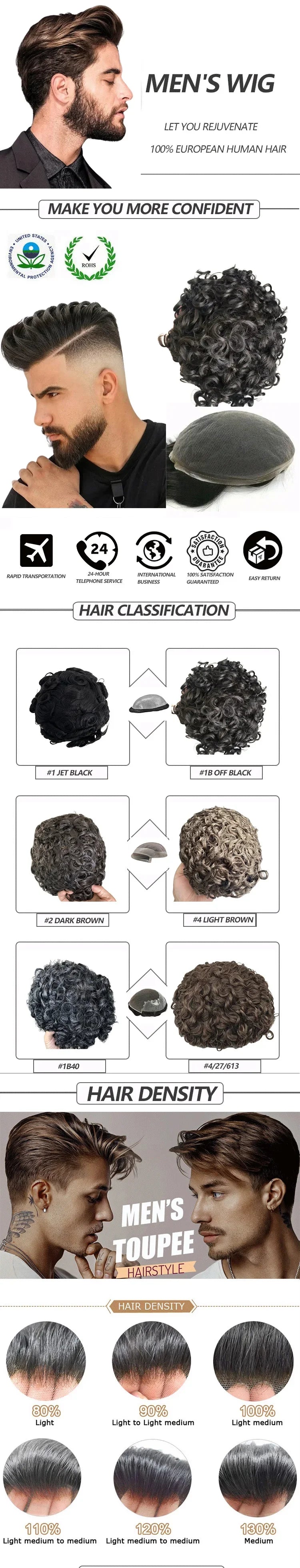 Toupee for Men Human Hair Wigs Men Toupee NPU with Lace Front Hair Units Curly Wave Men Toupee Hair Real Human System