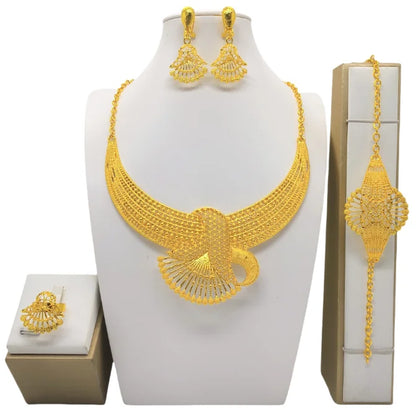 New Bridal Jewelry Set Dubai Necklace Earrings For Women Wedding 24k Gold Plated African Jwellery Bridesmaid Party Gift