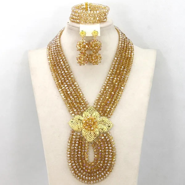 New African Jewelry Set Orange Nigerian Wedding African Beads Jewelry Set Crystal New Bridal Jewelry Set   ABS065