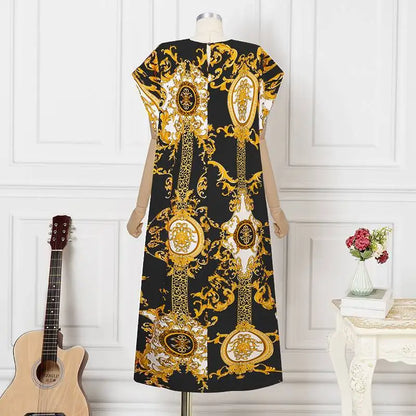 VONDA 2024 Elegant Satin Long Dress Fashion European Maxi Long Dress Sexy Printed Patchwork Bat-wing Sleeve Vestidos Ruffle Robe