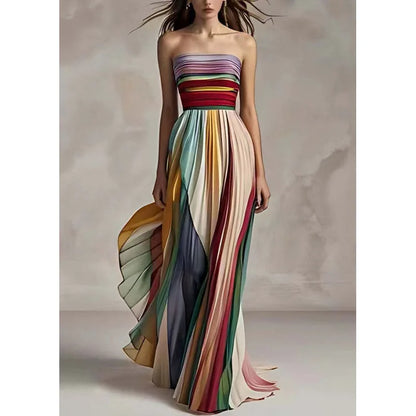Sexy Strapless Printed Colorful Dress For Summer Elegant Women's Sleeveless Off Shoulder Party Asymmetrical Dress Maxi Vestidos