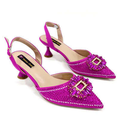 Venus Chan Luxury Rhinestone Heel & Handbag Set – Black & Gold Party Combo
