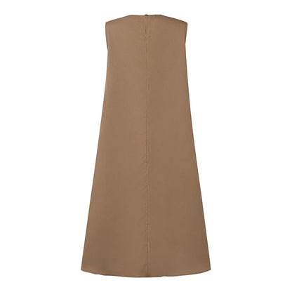 ZANZEA Summer Women's A-line Midi Dresses Casual O-Neck Shirring Pleated Tank Vestidos 2025 Fashion Holiday Solid Robes Femme