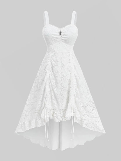 ROSEGAL Plus Size Women's Cocktail Dresses Floral Lace Overlay Cinched Ruched High Low Asymmetric Formal Wedding Party Dress 5XL
