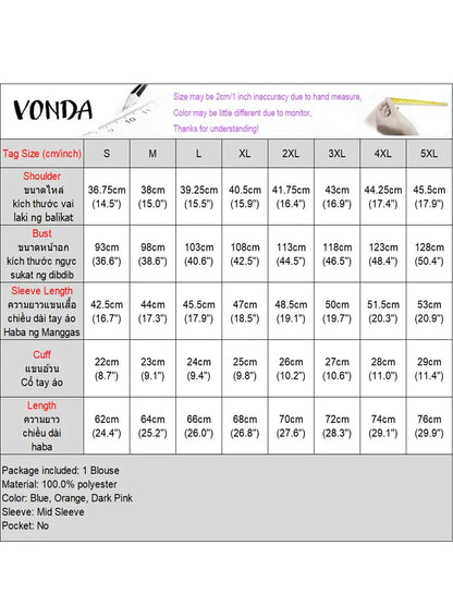 VONDA Women Ruffled Shirts 2025 Casual Flare Sleeve Tops Bohemian Blusas Solid Color Elegent Blouse Female Summer Tunic Oversize