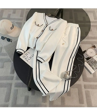 Spring and Autumn High End Casual Sports Set Women's Western V-neck Top Wide Leg Pants Two Piece Setj Uicy Corture Tracksuit