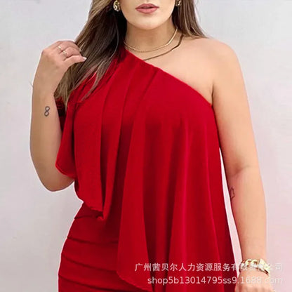 Womens Dresses Fashion New Red One Shoulder Dress for Women