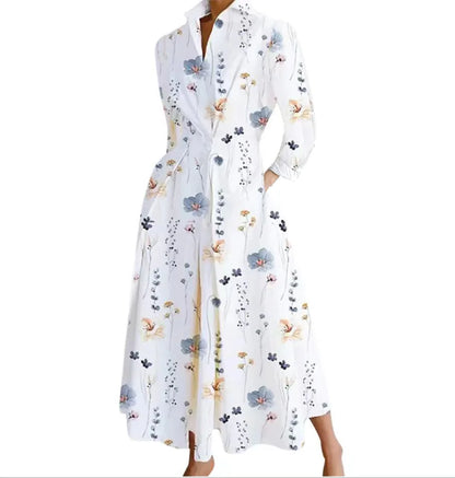 Plus Size Dress for Women Summer Elegant Lapel Oil Painting Button Shirt Dress Vestidos Casual 3/4 Sleeve Dress Party Vestido