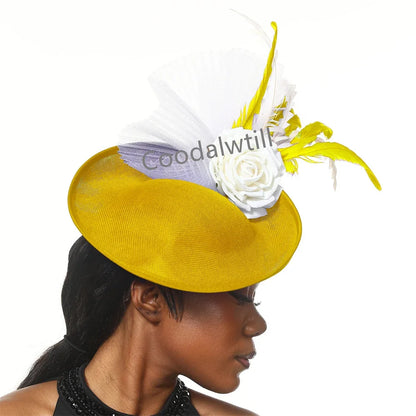 New Fashion Flower Fascinator Wedding Headpiece Women Party Dinner Pillbox Cap With Flower Hair Accessories Ladies Feather Cap