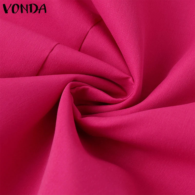 Plus Size VONDA Women Ruffled Maxi Long Dress 2024 Casual Solid Color A-Line Shirt Dress Stand Collar Long Sleeve Party Vestido