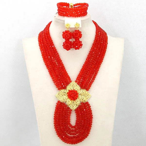 New African Jewelry Set Orange Nigerian Wedding African Beads Jewelry Set Crystal New Bridal Jewelry Set   ABS065