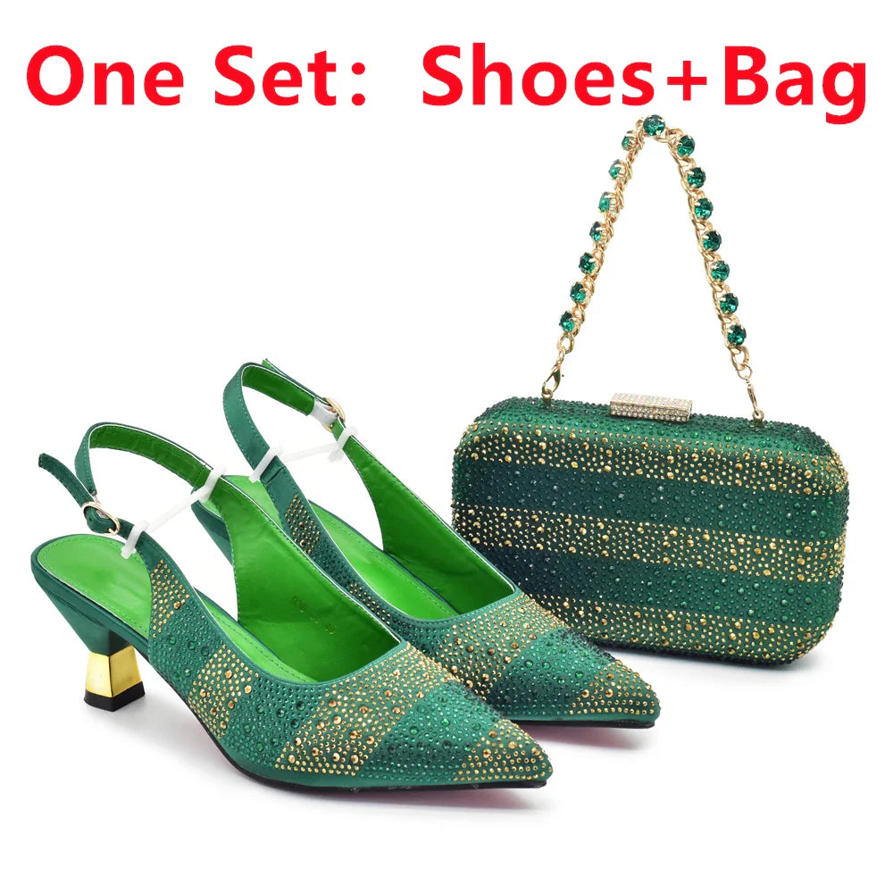 RUTIALNT Silver & Gold Crystal Shoe and Bag Set for Women