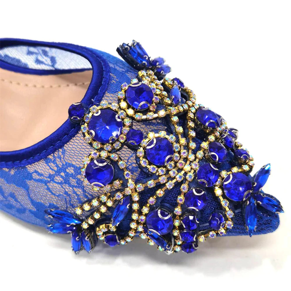 Venus Chan Nigerian Elegant Lace Net Style Green Crystal Low Heel Shoes And Three-Dimensional Mini Bag Commuter Women's Shoes