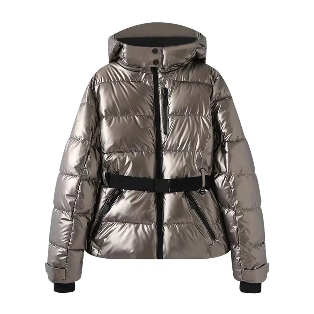 Women's warm skiing series waist down cotton jacket winter new hooded slim fit jacket jacket