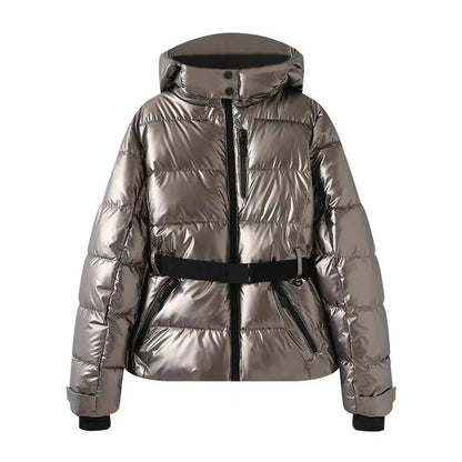 Women's warm skiing series waist down cotton jacket winter new hooded slim fit jacket jacket