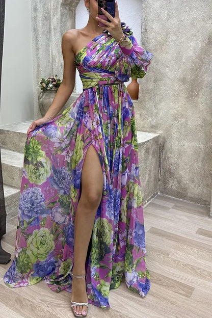 Women's S-XL Size Autumn and Winter Gathering New Casual Split Dress INS Loose Multi Color Slanted Shoulder Fashion Slimming