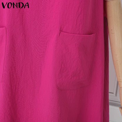 VONDA Women Party Dress Solid Color Casual Office Work Mini Sundress 2025 Summer Female O Neck Vestidos Oversized Loose Robe