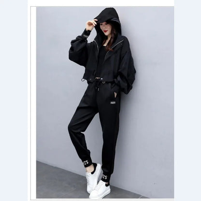 Women's Tracksuit Korean Elegant Hoodie Zipper Jacket Coat Sport Pants Two Piece Suit 2025 Spring Autumn New in Matching Set