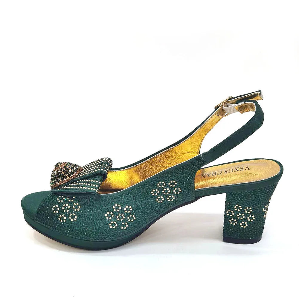 Venus Chan 2024 Italian Design Girly Style Golden Color Wedding Shoes And Bag Full Diamond Decoration Metal Closure Bags