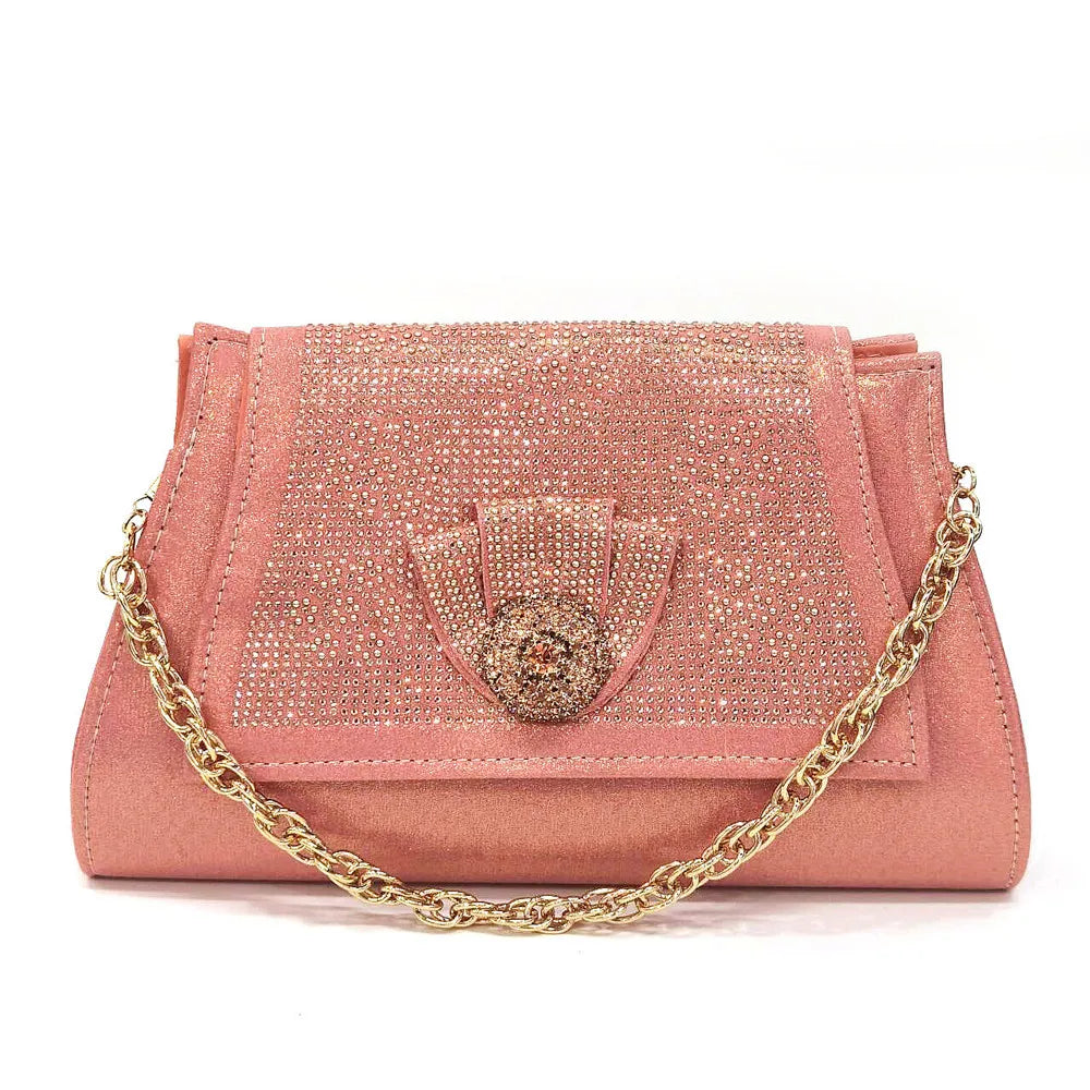 Venus Chan 2024 Italian Design Girly Style Golden Color Wedding Shoes And Bag Full Diamond Decoration Metal Closure Bags