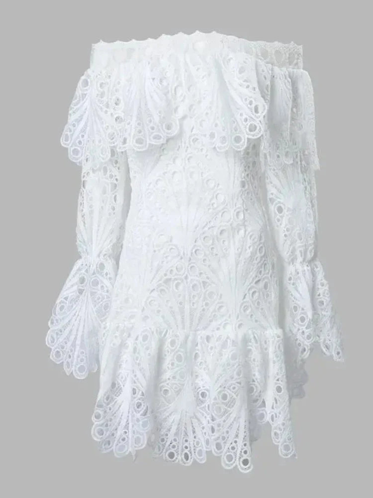 Plus Size Dress Women Party Sweet Off Shoulder New Fall Clothes Hollow Out Long Sleeve Mini Dresses Wholesale Dropshipping 2025