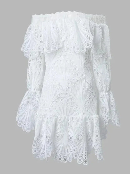 Plus Size Dress Women Party Sweet Off Shoulder New Fall Clothes Hollow Out Long Sleeve Mini Dresses Wholesale Dropshipping 2025