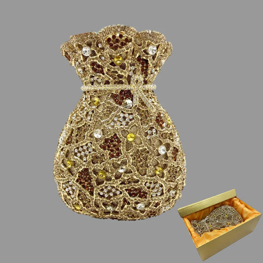 Newest Luxury Women Evening Bag Party Pouch Designer Hollow Out Crystal Clutches Gold Rhinestone Purses Money Handbag
