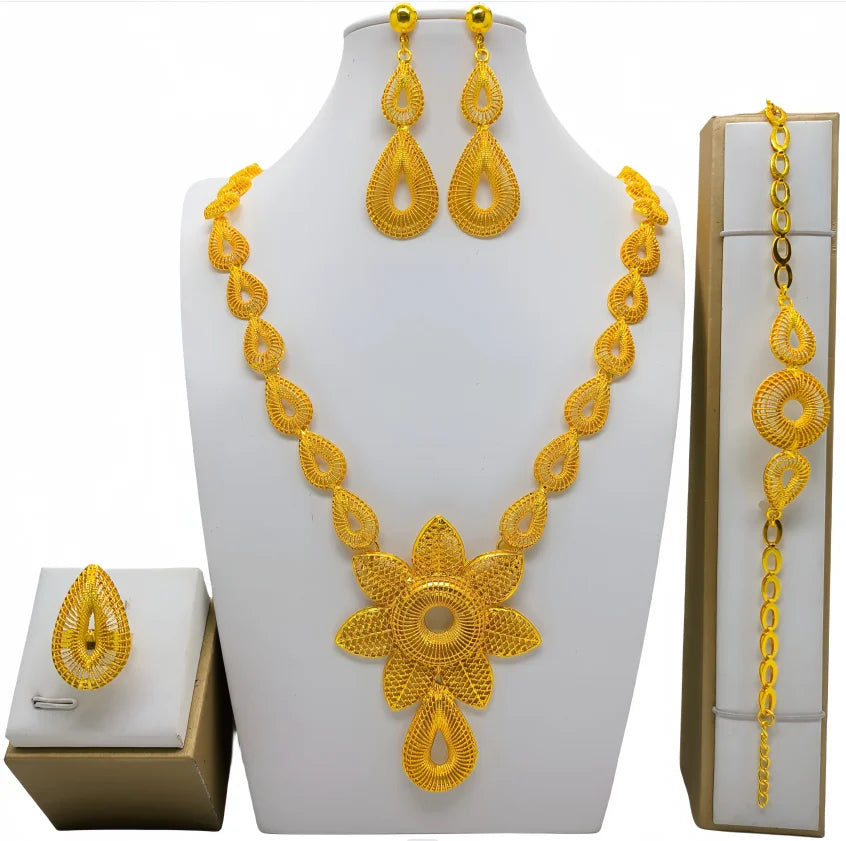 New Bridal Jewelry Set Dubai Necklace Earrings For Women Wedding 24k Gold Plated African Jwellery Bridesmaid Party Gift