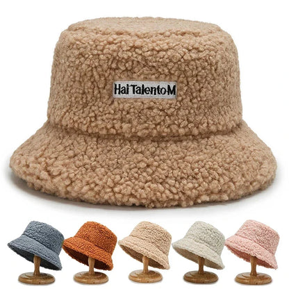 Women Girls Faux Fur Bucket Hat Plush Warm Fisherman Hat Outdoor Windproof Panama Bowl Hats Autumn Street Cold -proof Cap Hats