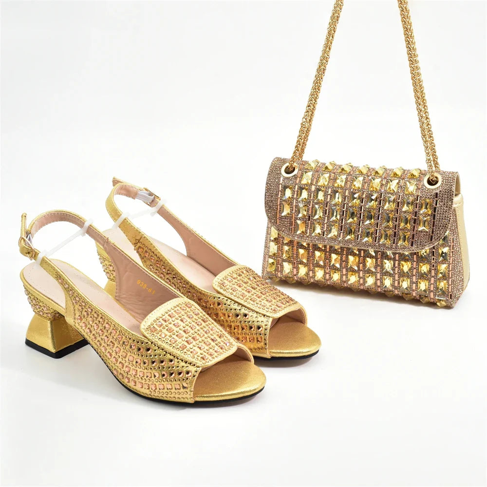 New Fashion Italian Shoe and Bags Matching Set Decorated with Rhinestone Luxury Designer Women Party Pumps Elegant Bridal Shoes