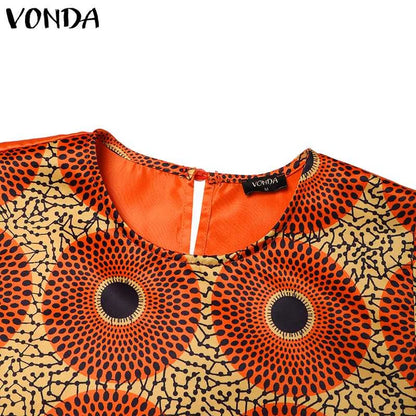 Women Party Maxi Long Dress 2024 VONDA Bohemian Sundress Summer Bat-wing Sleeve Printed Dress Casual Loose Robe Fashion Vestidos
