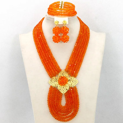 New African Jewelry Set Orange Nigerian Wedding African Beads Jewelry Set Crystal New Bridal Jewelry Set   ABS065