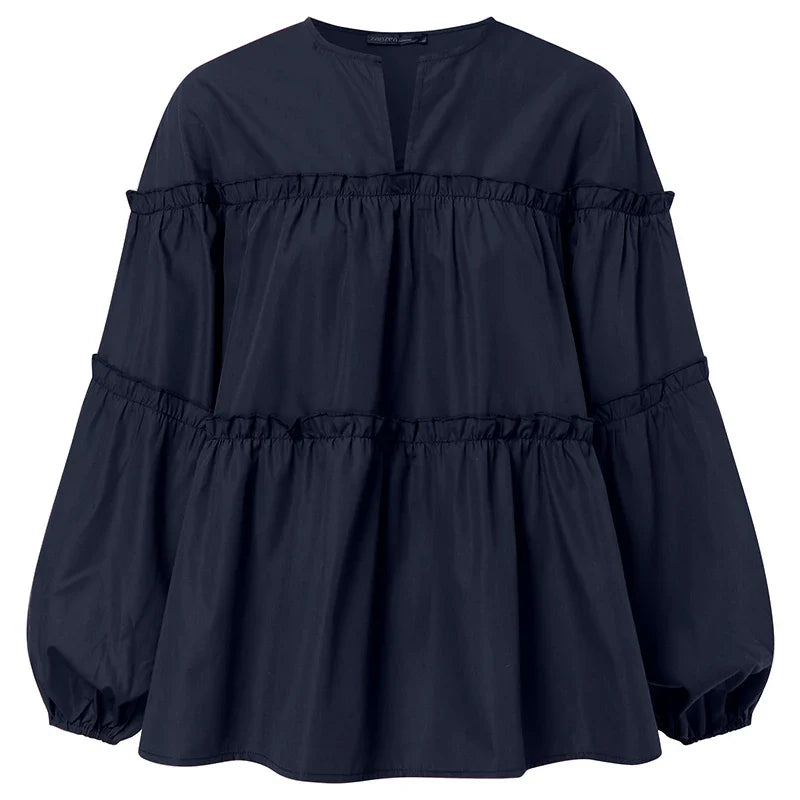 ZANZEA Fashion Women Long Puff Sleeve Blouse Autumn Spring Eelgant Shirt Ruffles Blusas Femininas Mujer Party Work Tops Tunic