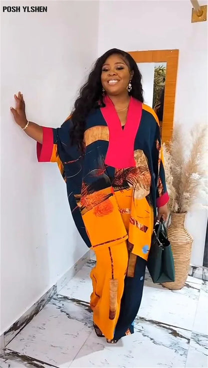 Plus Size African Clothes for Women Ankara Dashiki 2 Pieces Set Print Outfits 2025 New Muslim Fashion Tops Pants Trousers Suits