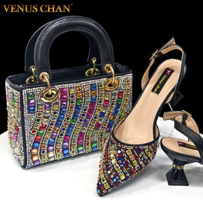 Venus Chan2025 Elegant Multicolor Color Women's  Heels and Rhinestone Handbag Set - Italian Design for Weddings and Parties