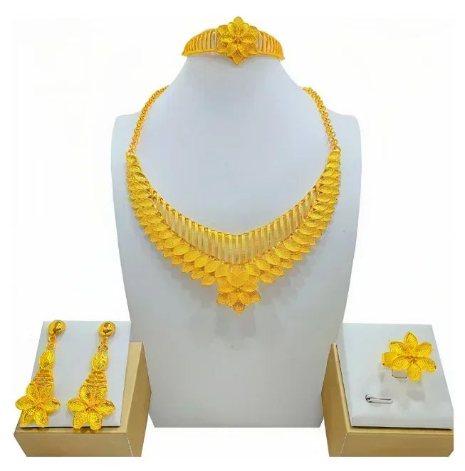 New Bridal Jewelry Set Dubai Necklace Earrings For Women Wedding 24k Gold Plated African Jwellery Bridesmaid Party Gift