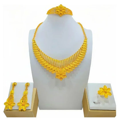 New Bridal Jewelry Set Dubai Necklace Earrings For Women Wedding 24k Gold Plated African Jwellery Bridesmaid Party Gift